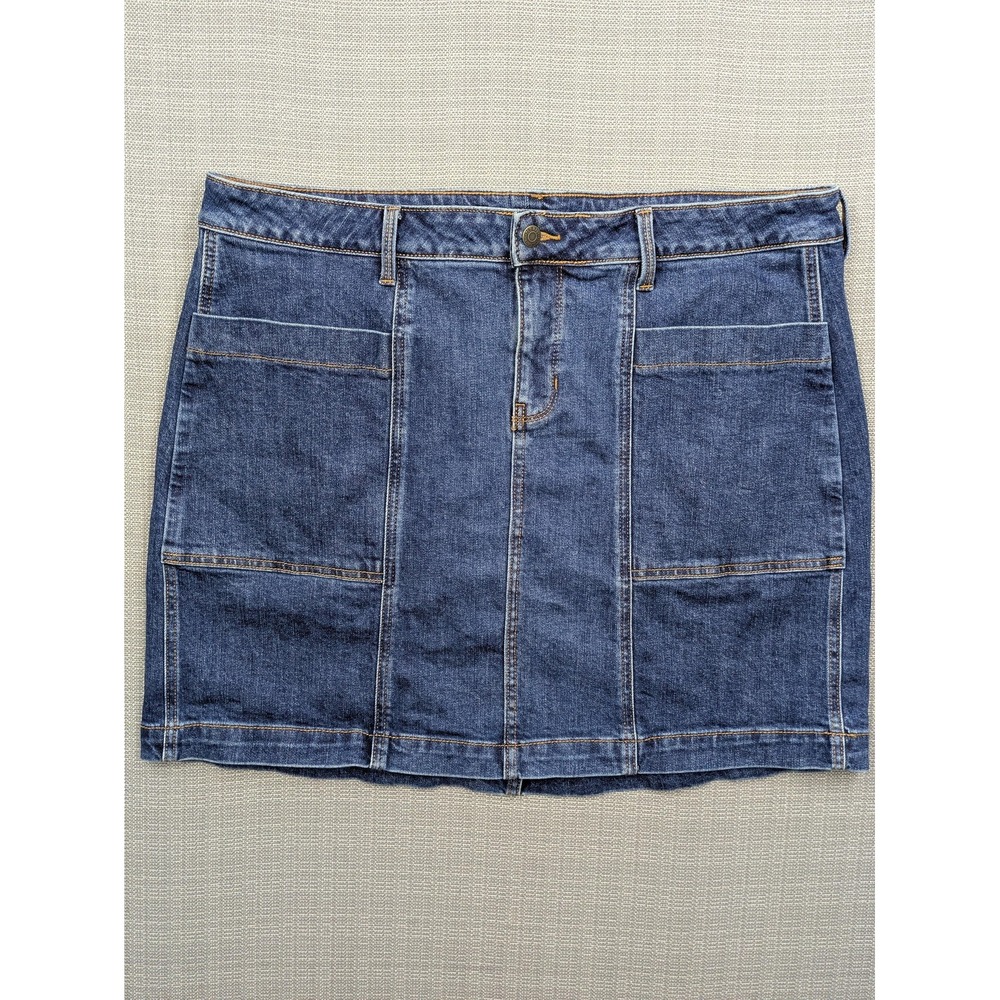 Old Navy Skirt Womens 18W Blue Denim Utility Pockets Short Stretch Zip Fly